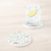 Flamingo-Vogel mit Federn Untersetzer (Seite)