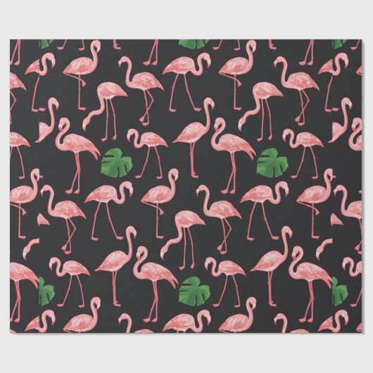 Flamingo-Vogel mit Monstera-Palm-Blätter Muster. Geschenkpapier (Flach)