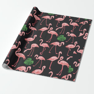 Flamingo-Vogel mit Monstera-Palm-Blätter Muster.  Geschenkpapier