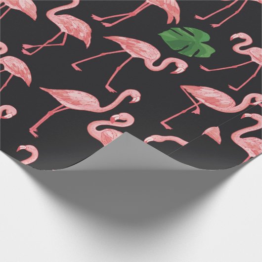 Flamingo-Vogel mit Monstera-Palm-Blätter Muster. Geschenkpapier (Ecke)