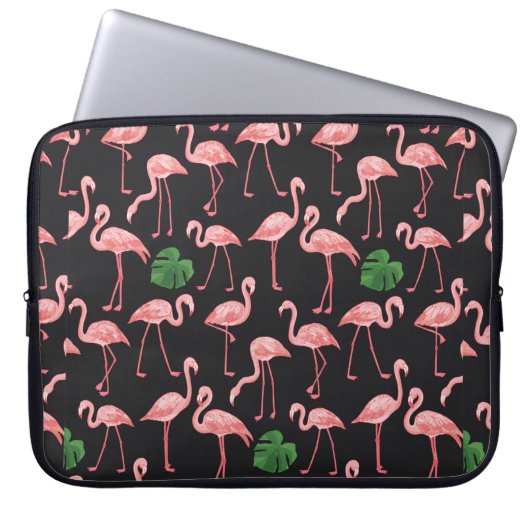 Flamingo-Vogel mit Monstera-Palm-Blätter Muster. Laptopschutzhülle (Vorderseite)
