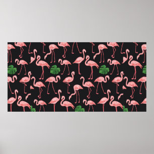 Flamingo-Vogel mit Monstera-Palm-Blätter Muster. Poster