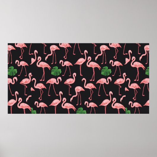 Flamingo-Vogel mit Monstera-Palm-Blätter Muster. Poster (Vorne)