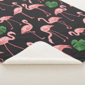 Flamingo-Vogel mit Monstera-Palm-Blätter Muster.  Sherpadecke (3/4)
