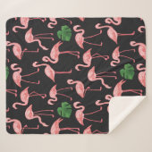 Flamingo-Vogel mit Monstera-Palm-Blätter Muster.  Sherpadecke (Vorderseite (Horizontal))