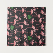 Flamingo-Vogel mit Monstera-Palm-Blätter Muster.  Wandteppich (Vorderseite (Horizontal))