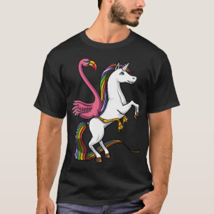 Flamingo Vogel Reitet Einhorn T-Shirt