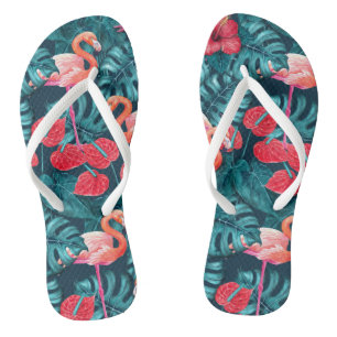 Flamingo-Vögel und tropische Gartenfarbe Badesandalen