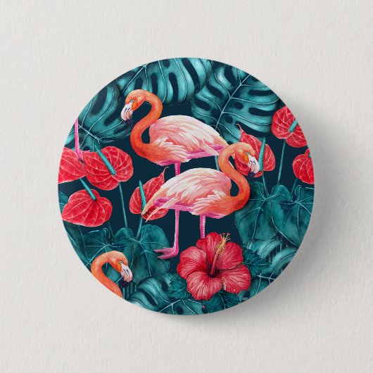 Flamingo-Vögel und tropische Gartenfarbe Button (Vorderseite)