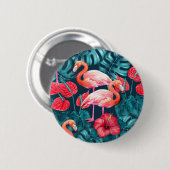 Flamingo-Vögel und tropische Gartenfarbe Button (Vorne & Hinten)