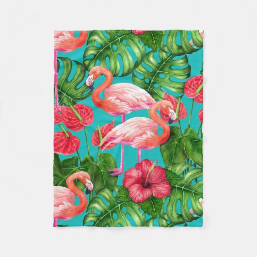 Flamingo-Vögel und tropische Gartenfarbe Fleecedecke (Vorderseite)