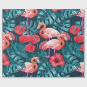 Flamingo-Vögel und tropische Gartenfarbe Geschenkpapier (Flach)