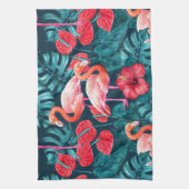 Flamingo-Vögel und tropische Gartenfarbe Geschirrtuch (Vertikal)