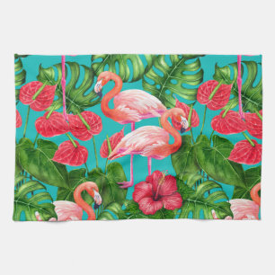 Flamingo-Vögel und tropische Gartenfarbe Geschirrtuch