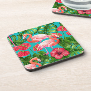 Flamingo-Vögel und tropische Gartenfarbe Getränkeuntersetzer