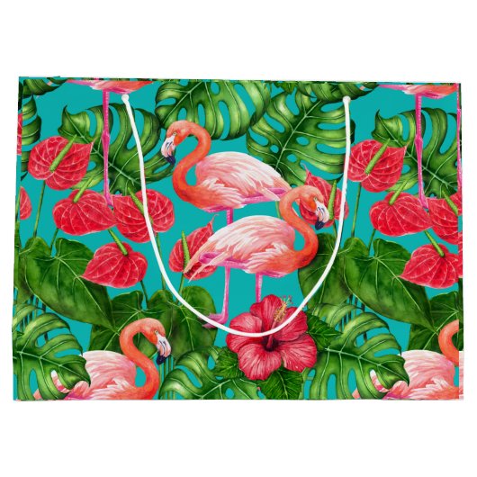Flamingo-Vögel und tropische Gartenfarbe Große Geschenktüte (Rückseite)