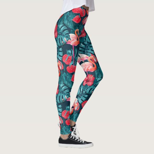 Flamingo-Vögel und tropische Gartenfarbe Leggings (Rechts)