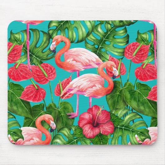 Flamingo-Vögel und tropische Gartenfarbe Mousepad (Vorne)
