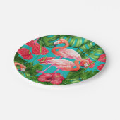 Flamingo-Vögel und tropische Gartenfarbe Pappteller (Schrägansicht)