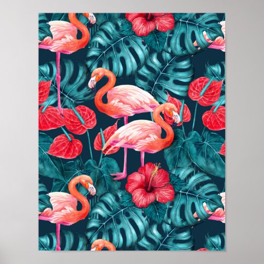 Flamingo-Vögel und tropische Gartenfarbe Poster (Vorne)