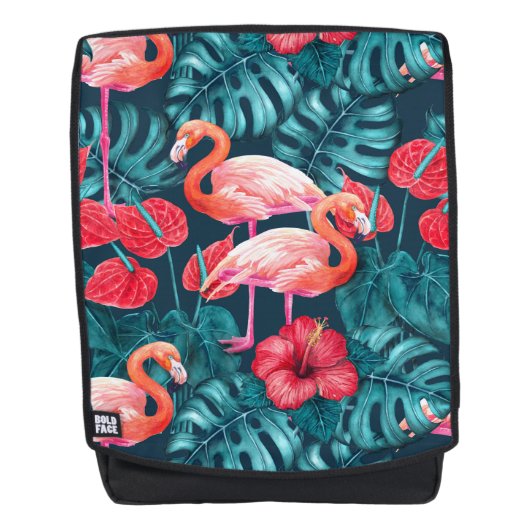 Flamingo-Vögel und tropische Gartenfarbe Rucksack (Vorderseite)