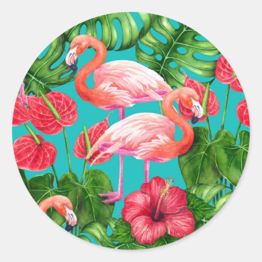 Flamingo-Vögel und tropische Gartenfarbe Runder Aufkleber (Vorderseite)
