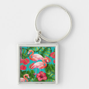 Flamingo-Vögel und tropische Gartenfarbe Schlüsselanhänger