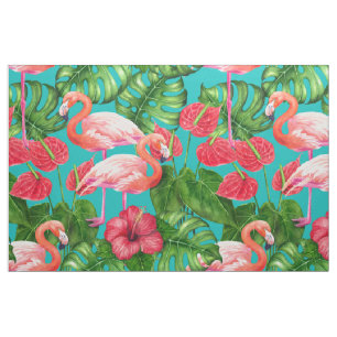 Flamingo-Vögel und tropische Gartenfarbe Stoff