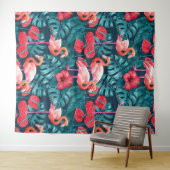 Flamingo-Vögel und tropische Gartenfarbe Wandteppich (Beispiel (Horizontal))