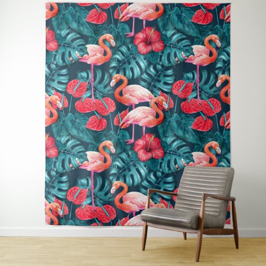 Flamingo-Vögel und tropische Gartenfarbe Wandteppich (Beispiel)