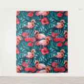 Flamingo-Vögel und tropische Gartenfarbe Wandteppich (Vorderseite)