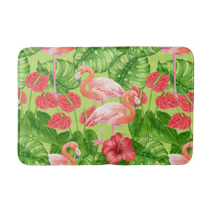 Flamingo-Vögel und tropische Pflanze Badematte
