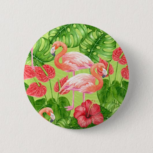 Flamingo-Vögel und tropische Pflanze Button (Vorderseite)