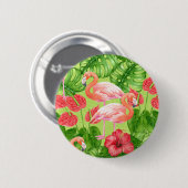 Flamingo-Vögel und tropische Pflanze Button (Vorne & Hinten)