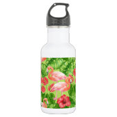 Flamingo-Vögel und tropische Pflanze Edelstahlflasche (Vorderseite)