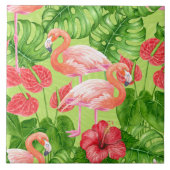 Flamingo-Vögel und tropische Pflanze Fliese (Vorderseite)