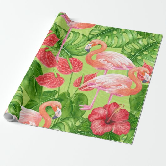 Flamingo-Vögel und tropische Pflanze Geschenkpapier (Ungerollt)