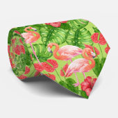 Flamingo-Vögel und tropische Pflanze Krawatte (Gerollt)