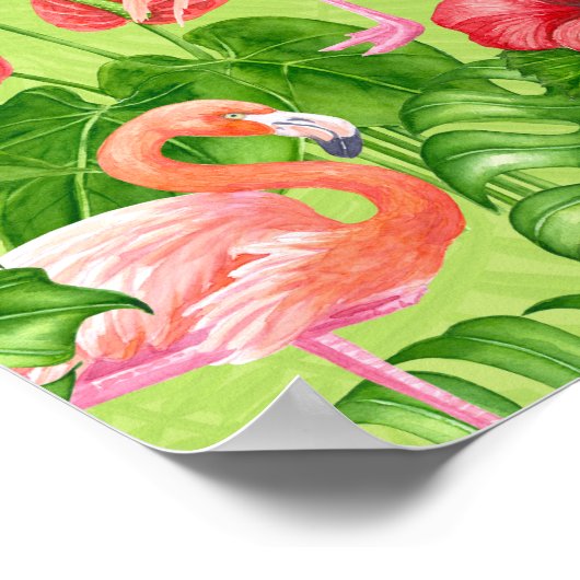 Flamingo-Vögel und tropische Pflanze Poster (Ecke)