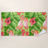 Flamingo-Vögel und tropische Pflanze Strandtuch (Vorderseite)