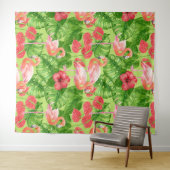 Flamingo-Vögel und tropische Pflanze Wandteppich (Beispiel (Horizontal))