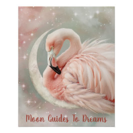 Flamingo-Vogelbaby auf dem Mond Poster