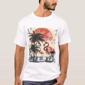 Flamingo wading in der Nähe eines ruhigen Strandes T-Shirt (Vorderseite)