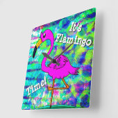 Flamingo Wall Clock Es ist Flamingo Zeit! Quadratische Wanduhr (Winkel)