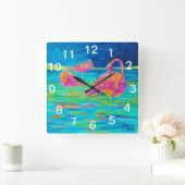 Flamingo Wall Clock Quadratische Wanduhr (Zuhause)