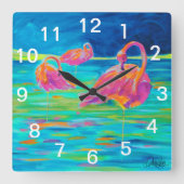Flamingo Wall Clock Quadratische Wanduhr (Vorderseite)