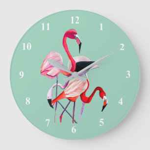 Flamingo Wasserfarbe hübsche Kunst Große Wanduhr