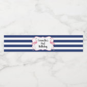 Flamingo Wasserflasche Label Navy Strip Wasserflaschenetikett (Einzelnes Label)