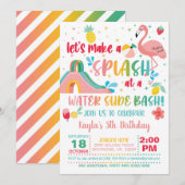 Flamingo Water Slide Geburtstag Einladung (Vorne/Hinten)