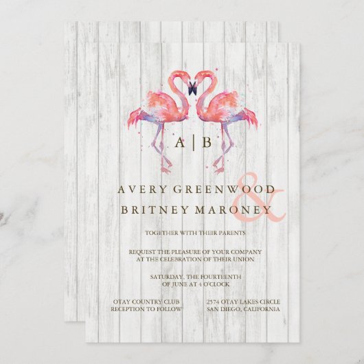 Flamingo Watercolor Einladungen für Hochzeiten (Vorne/Hinten)